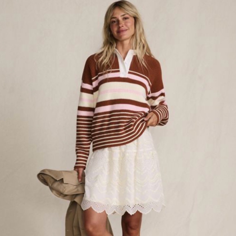 NWT Lands’ End Women's Drifter Rugby With Woven Collar Sweater
